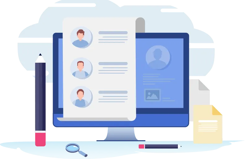 Illustration: profiles and documents on a desktop